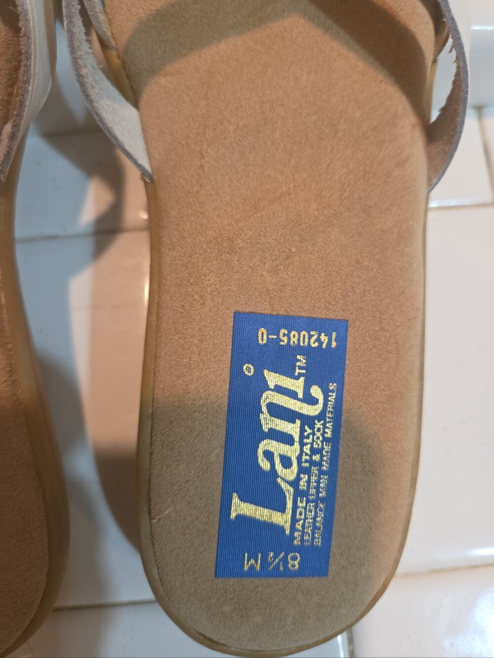 Vintage Lani Made In Italy Leather Flip Flop 8.5 M w/ Orig Box 90s Coastal Gma - Picture 3 of 11